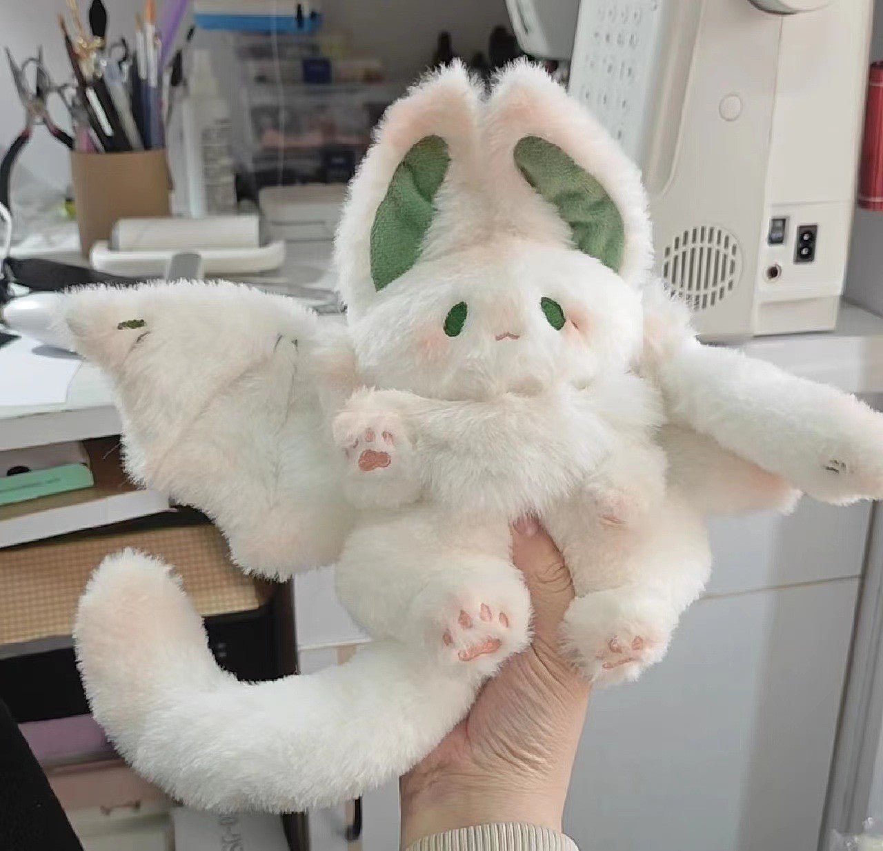 "Flying Bat-Rabbit Plush Toy - Big White Rabbit Style Fluffy Comfort Doll with Bat Wings & Adorable Pastel Design (Xiaofuzhu Collection)"