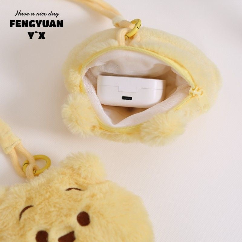 Cuddly Bear BaoBao Adorable Winnie-the-Pooh-Inspired Furry Earphone Storage Pouch & Coin Purse β Portable Handheld Hanging Bag